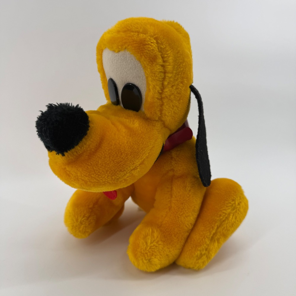 Vintage Disney Pluto Plush Stuffed Animal Seated Dog Yellow Red Collar Classic